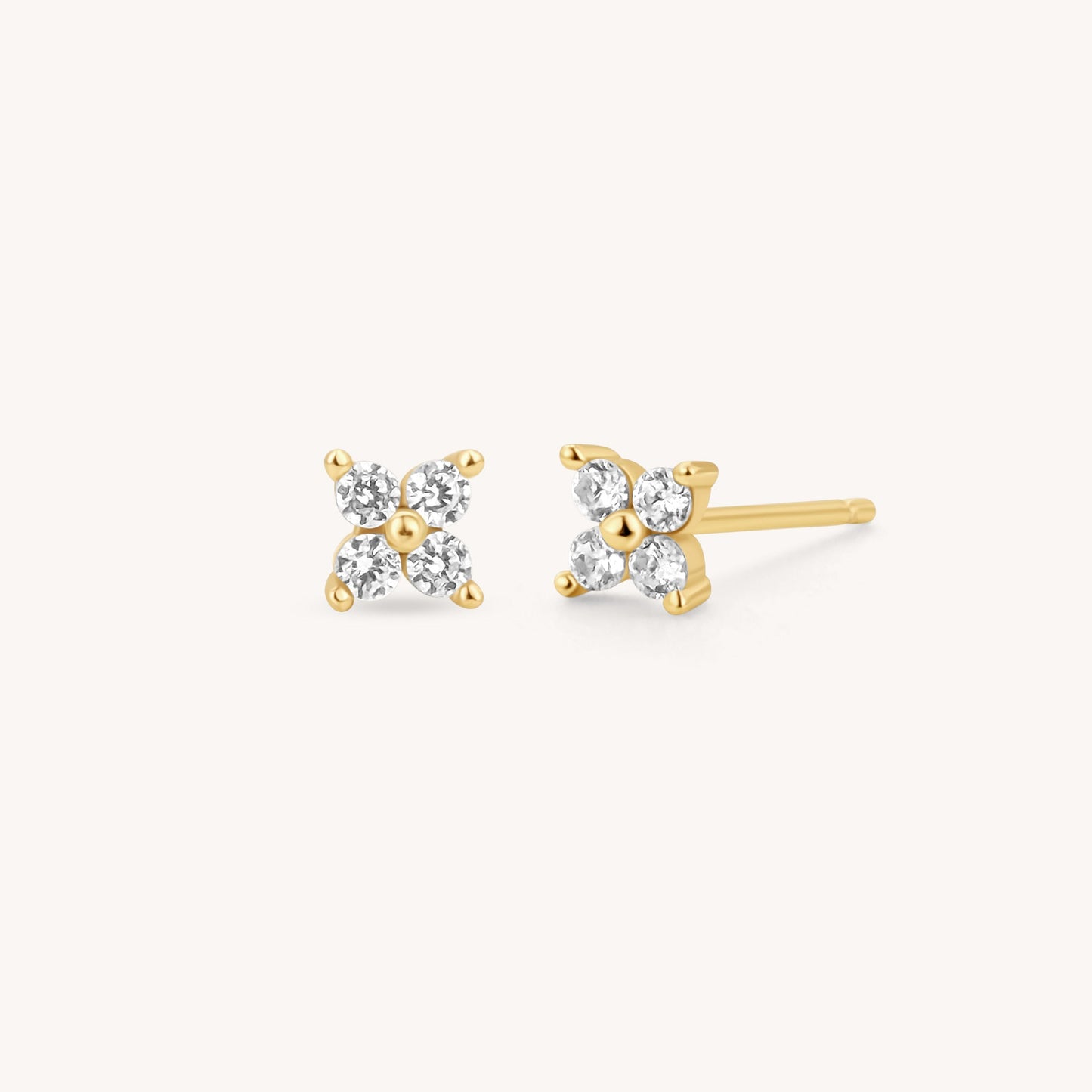 Diamond Flower Stud Earrings - 18k Gold Vermeil