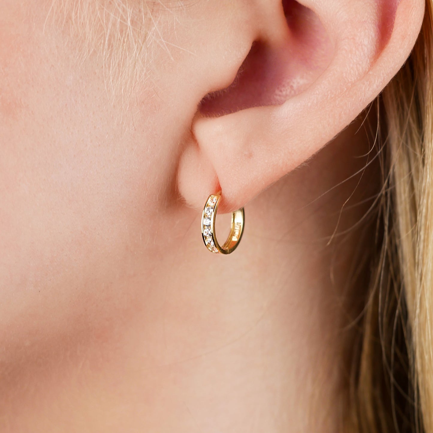 Diamond CZ Huggie Hoops - 14k Solid Gold
