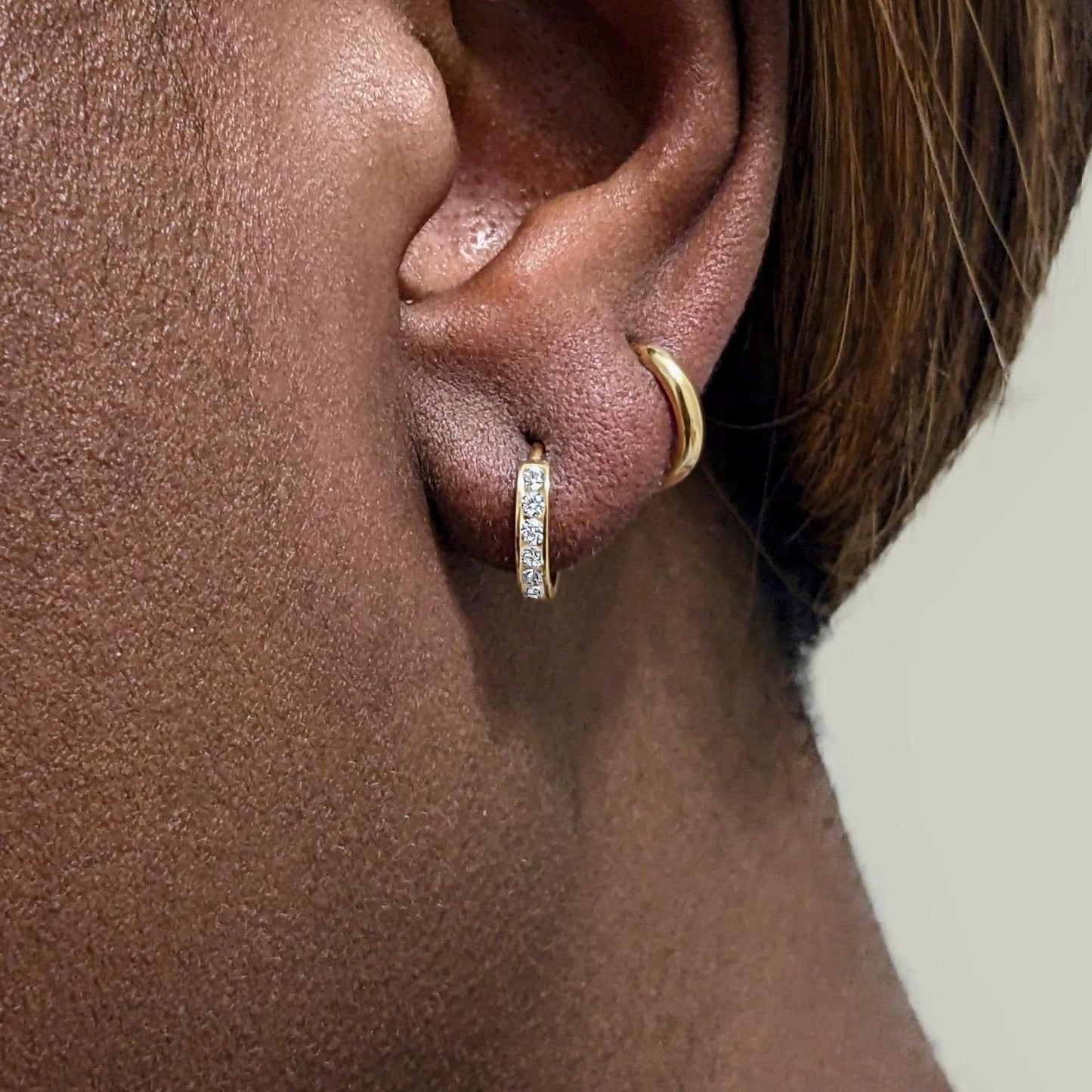 Everyday Lightweight Hoop Diamond Huggies - 14K Solid Gold