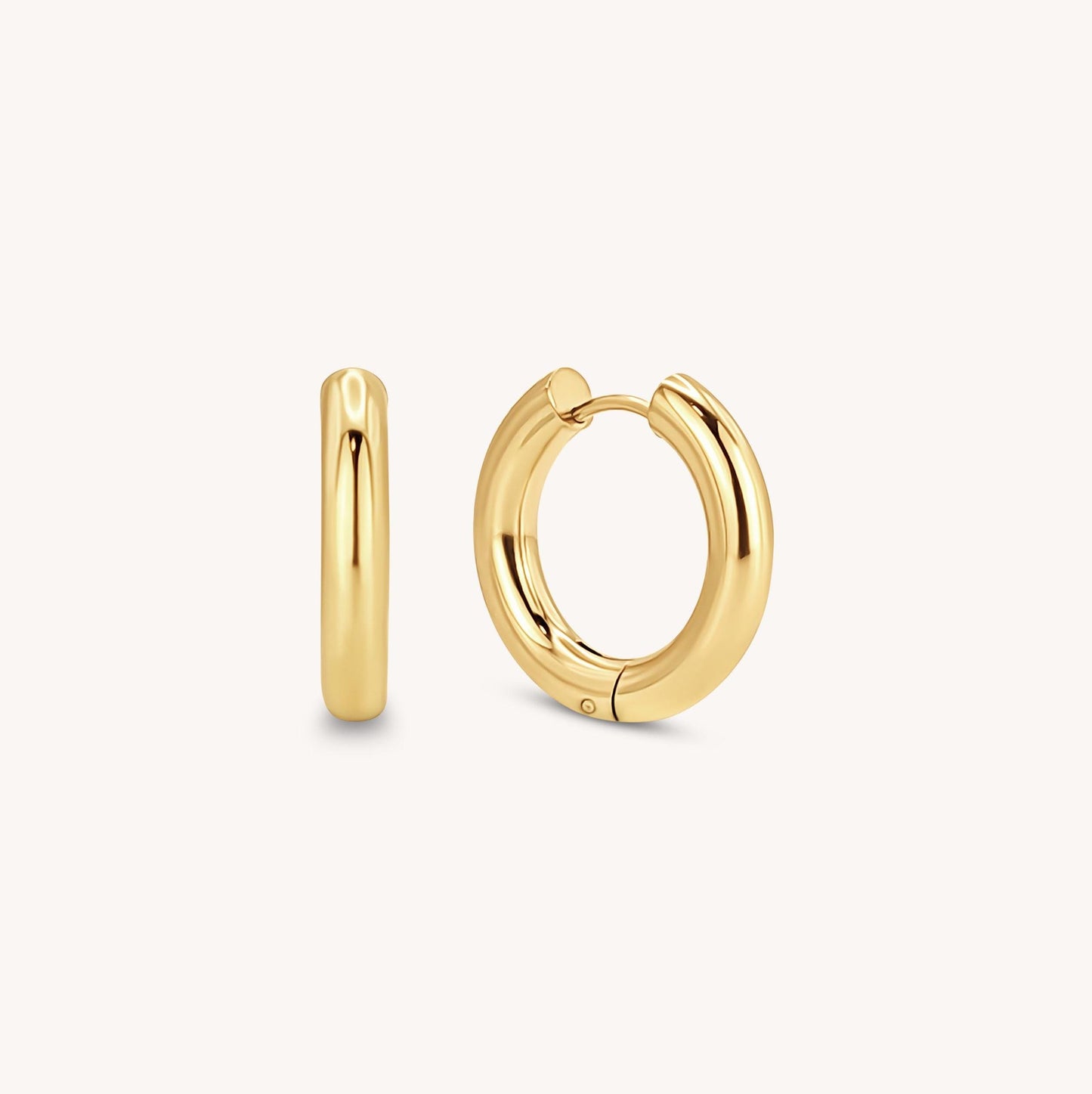 Thick Hoop Huggie Earrings - 18k Gold Plated