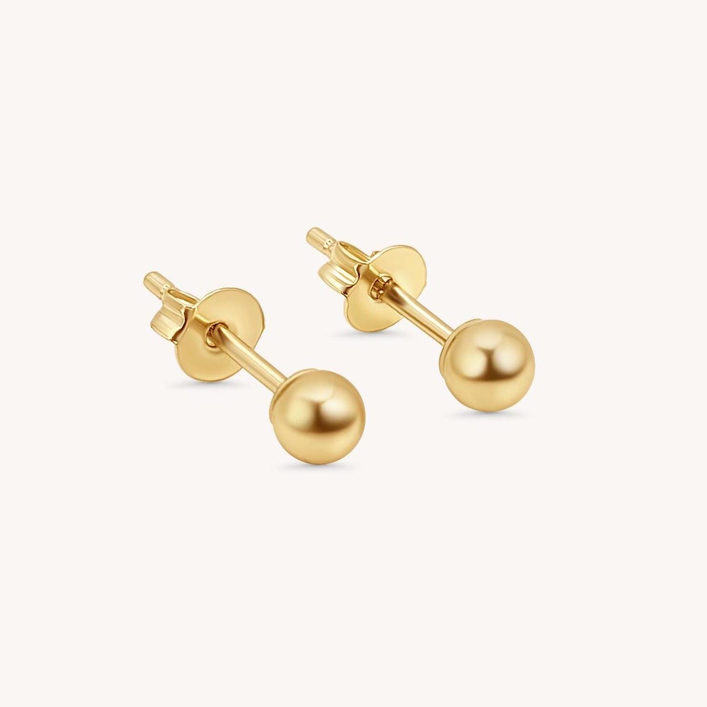 Tiny Push Back Ball Stud Earrings - 14k Yellow Gold