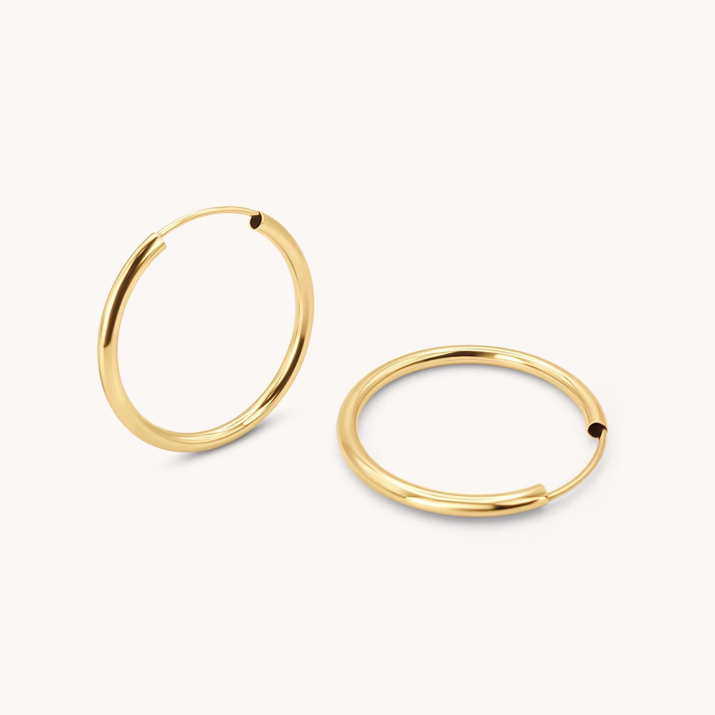 endless hoop earrings 14k solid gold, basic hoop earrings 25mm earrings, everyday hoop earrings