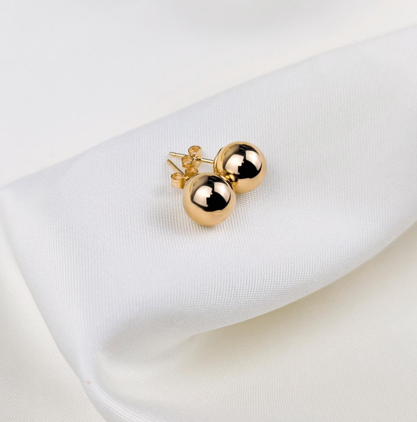 Tiny Push Back Ball Stud Earrings - 14k Yellow Gold