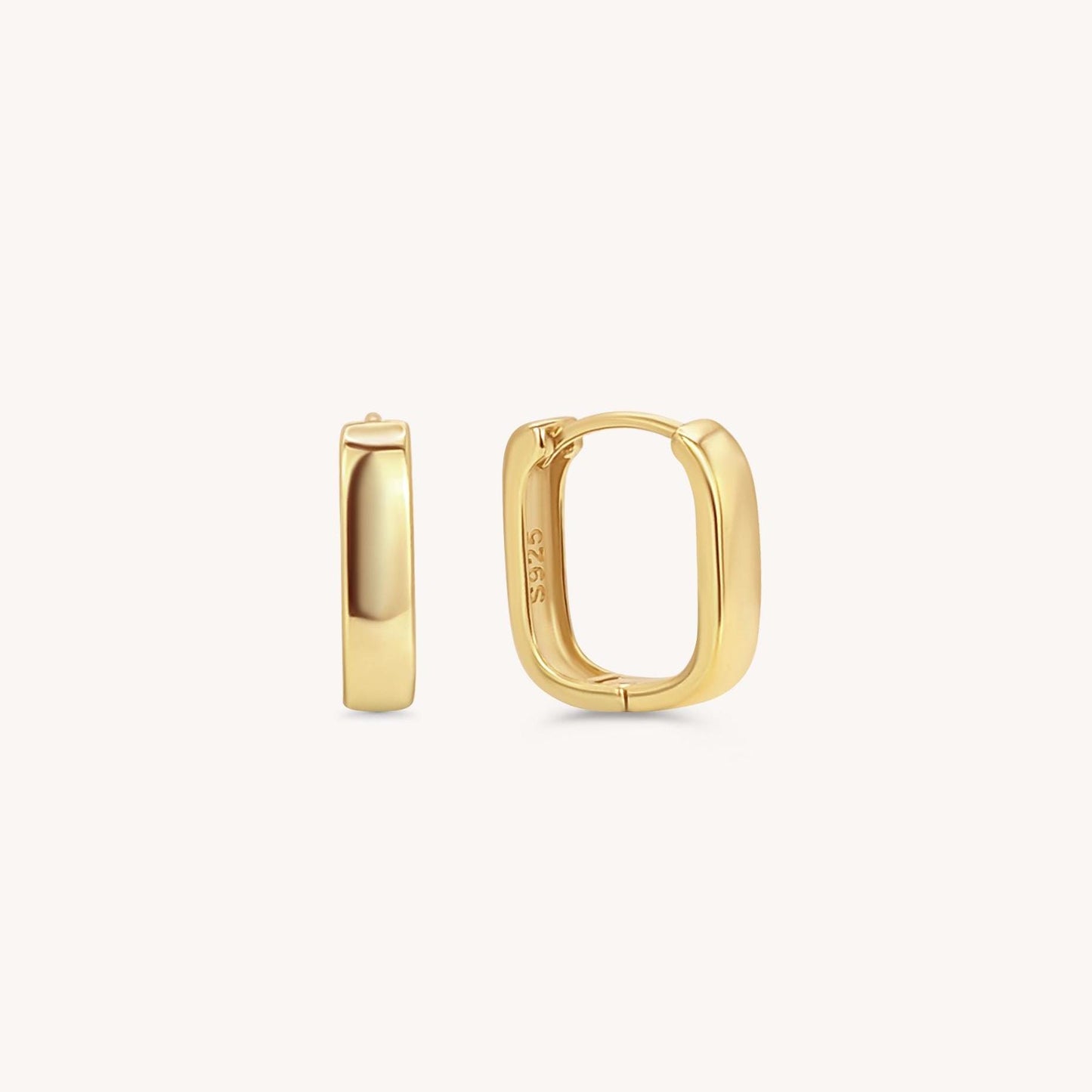 Gold Square Geometric Huggie Hoops - 18k