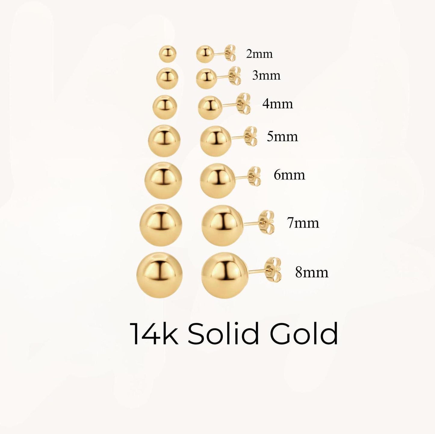 Tiny Push Back Ball Stud Earrings - 14k Yellow Gold