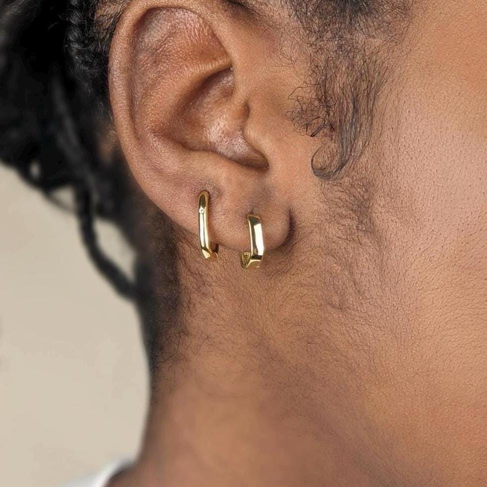 Gold Square Geometric Huggie Hoops - 18k