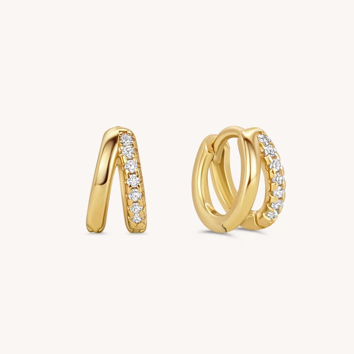 Double Hoop Diamond Huggie Earrings - 18k Gold Vermeil