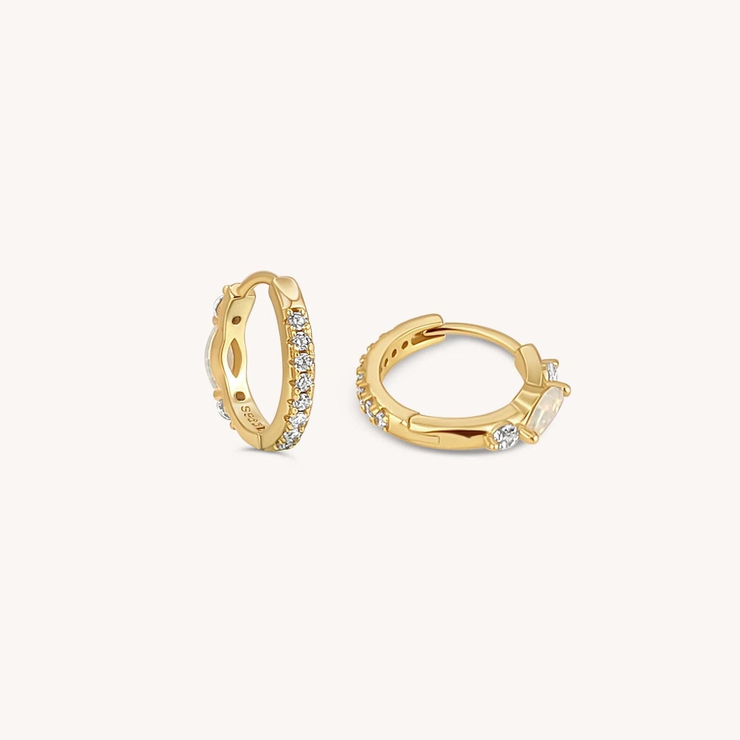 White Opal Huggie Earrings - 14k Gold Vermeil