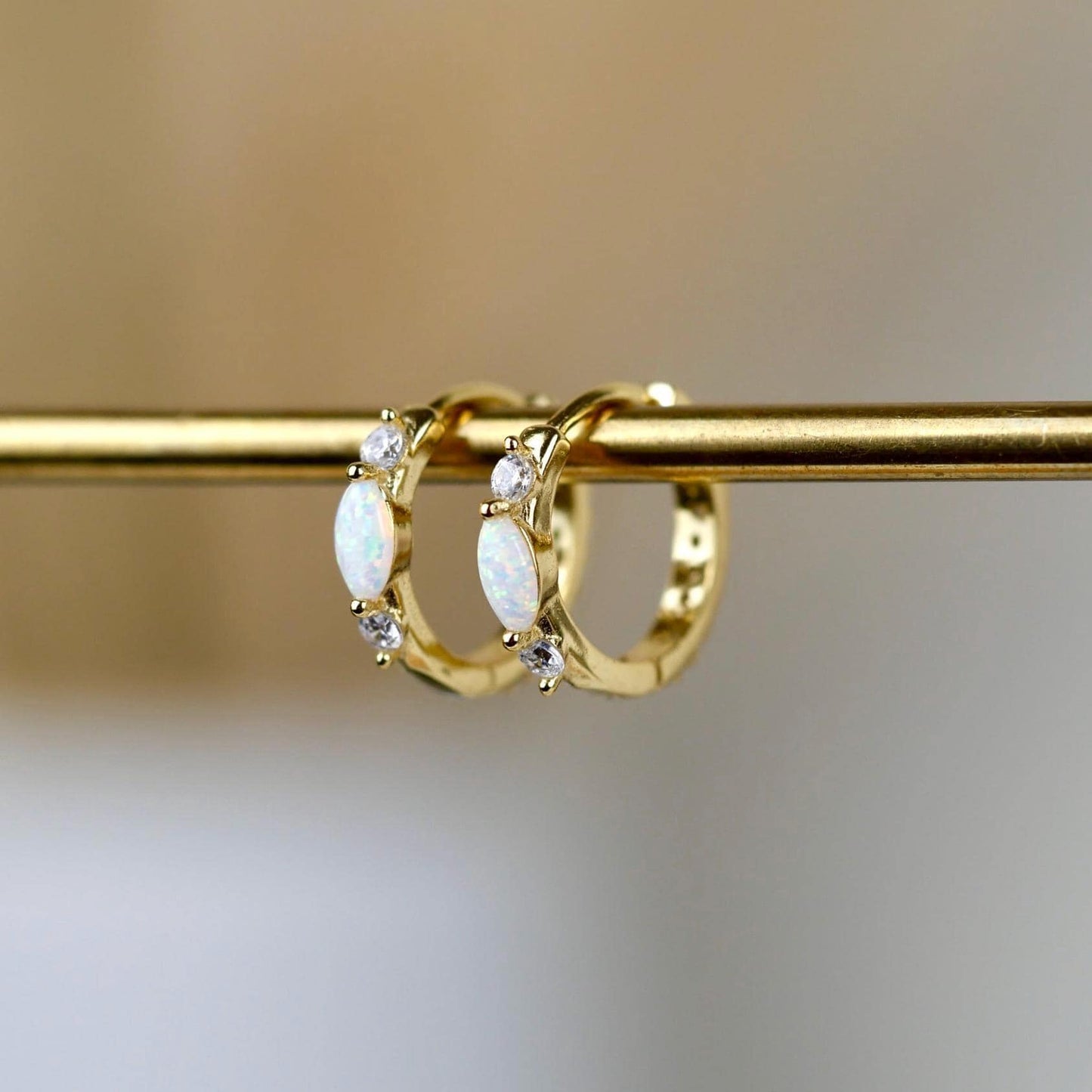 White Opal Huggie Earrings - 14k Gold Vermeil
