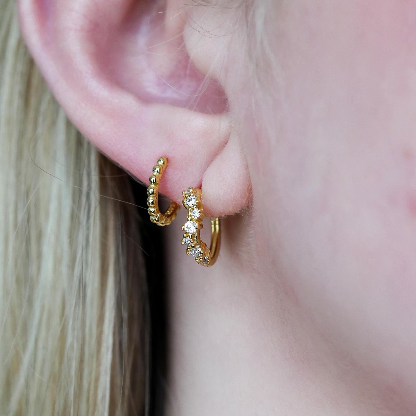 Ball Beaded Huggie Earrings - 18k Gold Vermeil