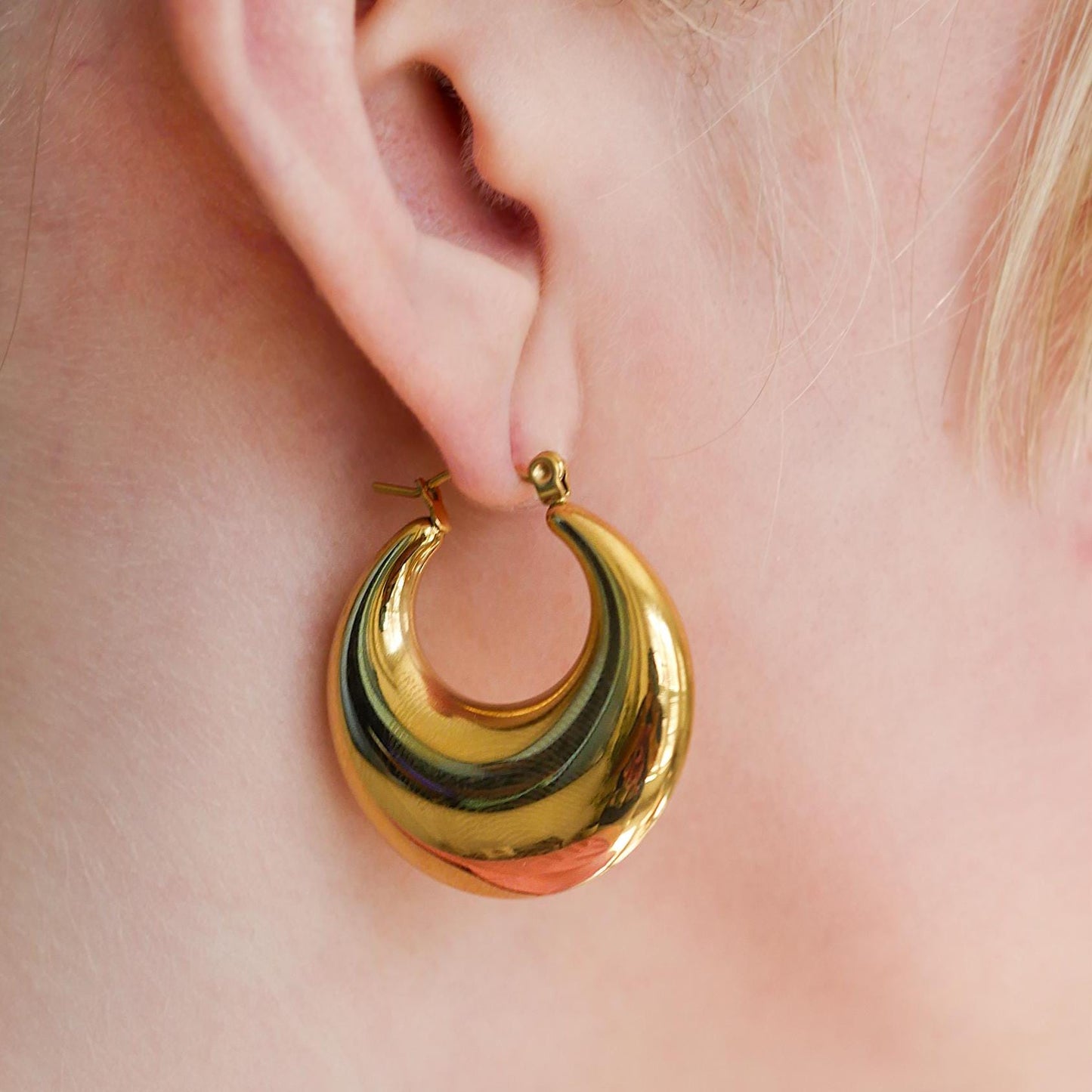 Chunky Hollow Hoop Earrings - 18k Gold Plated