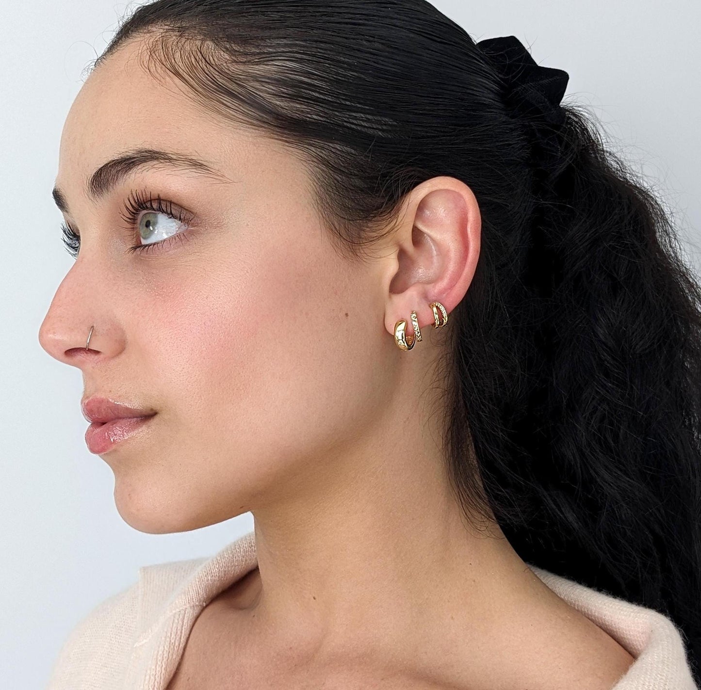 Double Hoop Diamond Huggie Earrings - 18k Gold Vermeil