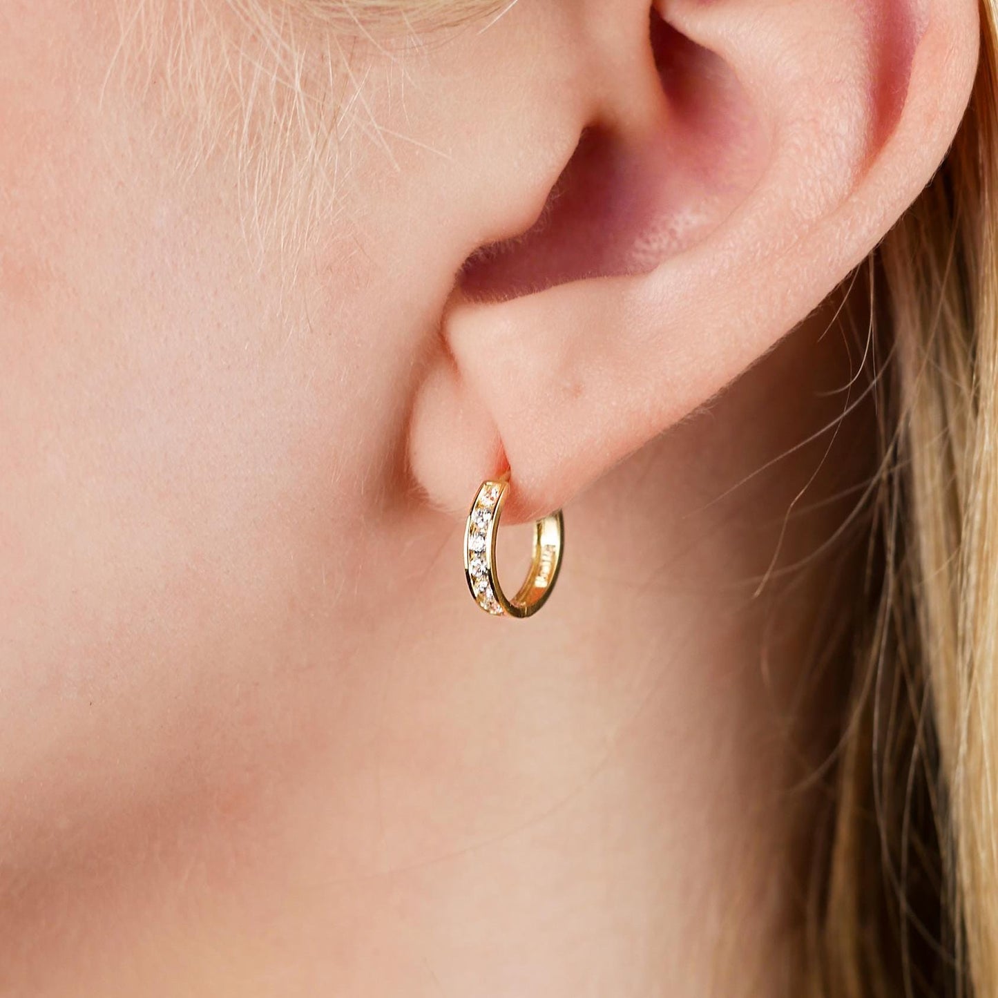Everyday Lightweight Hoop Diamond Huggies - 14K Solid Gold
