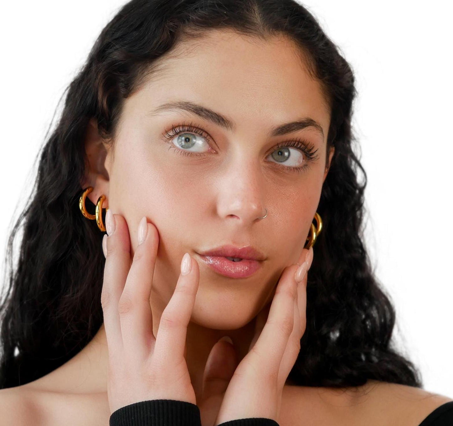Thick Hoop Huggie Earrings - 18k Gold Plated