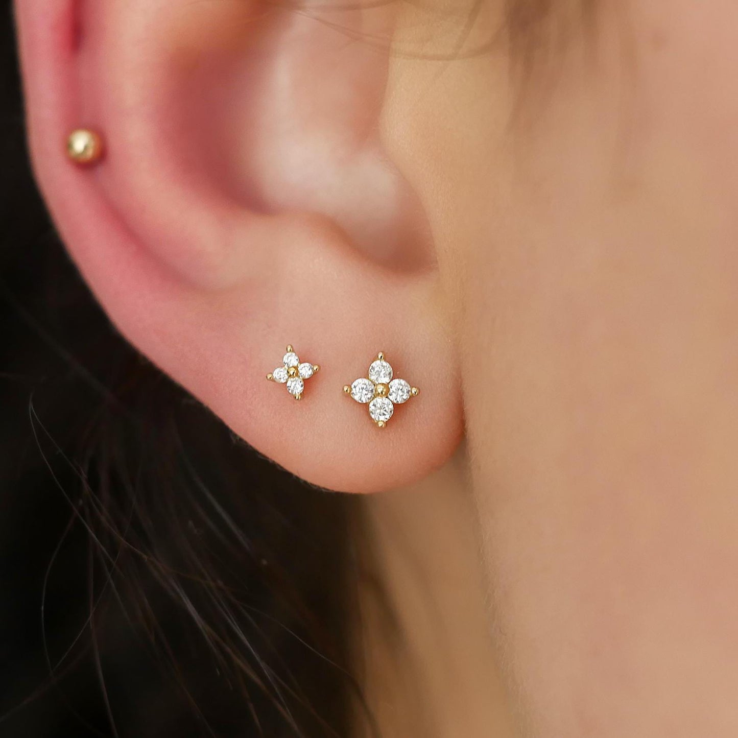 Diamond Flower Stud Earrings - 18k Gold Vermeil
