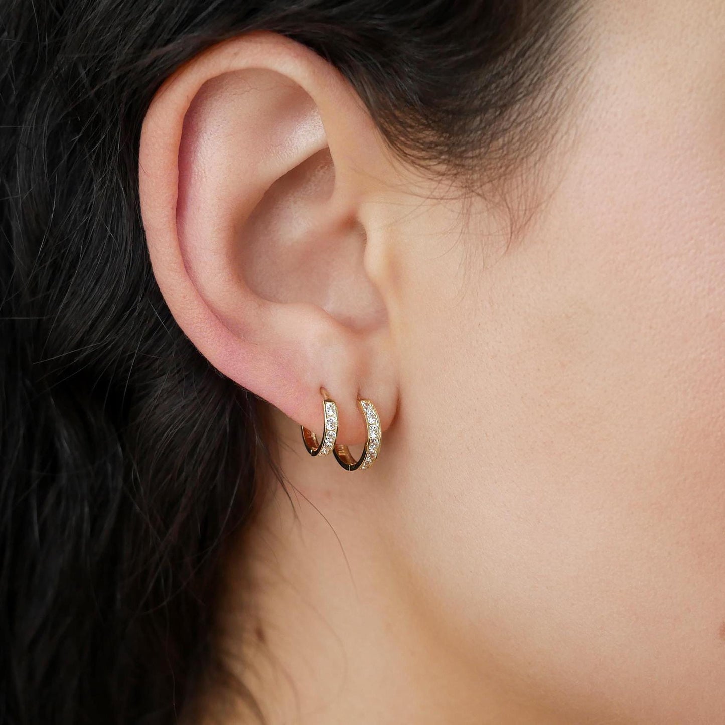 Everyday Lightweight Hoop Diamond Huggies - 14K Solid Gold