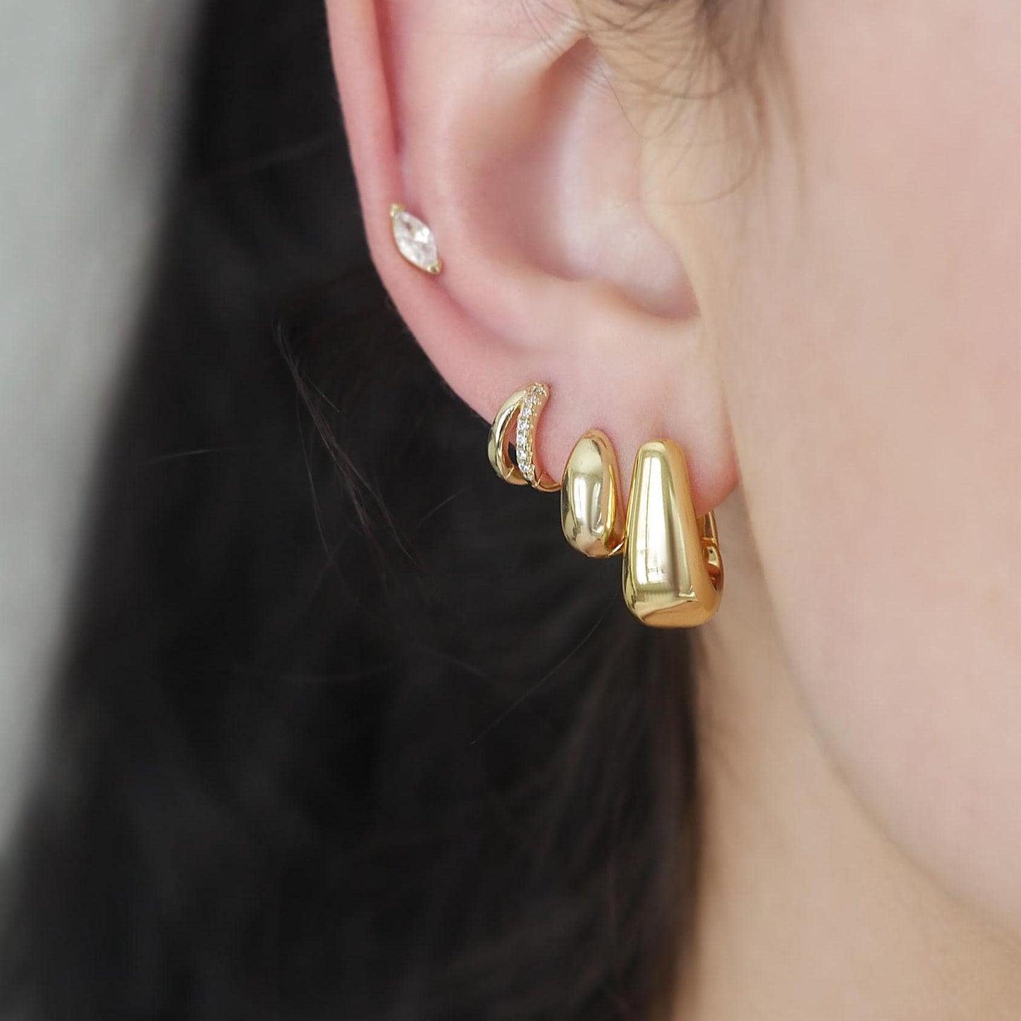 Teardrop Dome Hoop Earrings - 18k Gold Plated