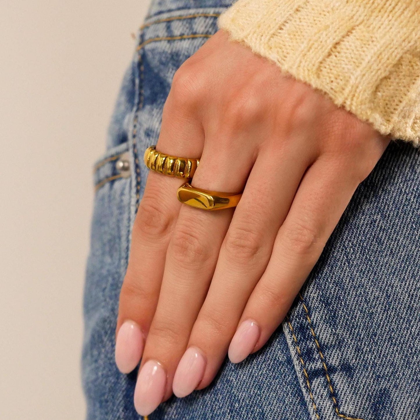 Gold Statement Signet Ring - 18k Gold, Stainless Steel