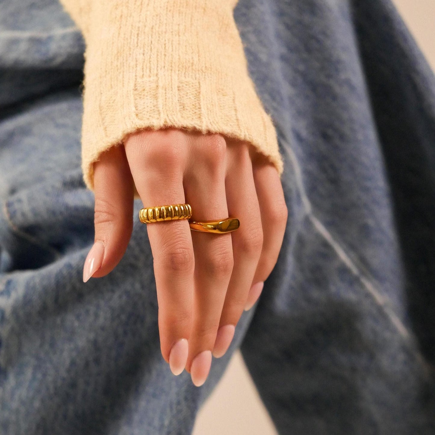 Gold Statement Signet Ring - 18k Gold, Stainless Steel