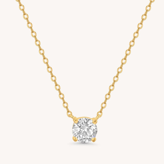 Diamond Solitaire Necklace - 14k Gold Vermeil
