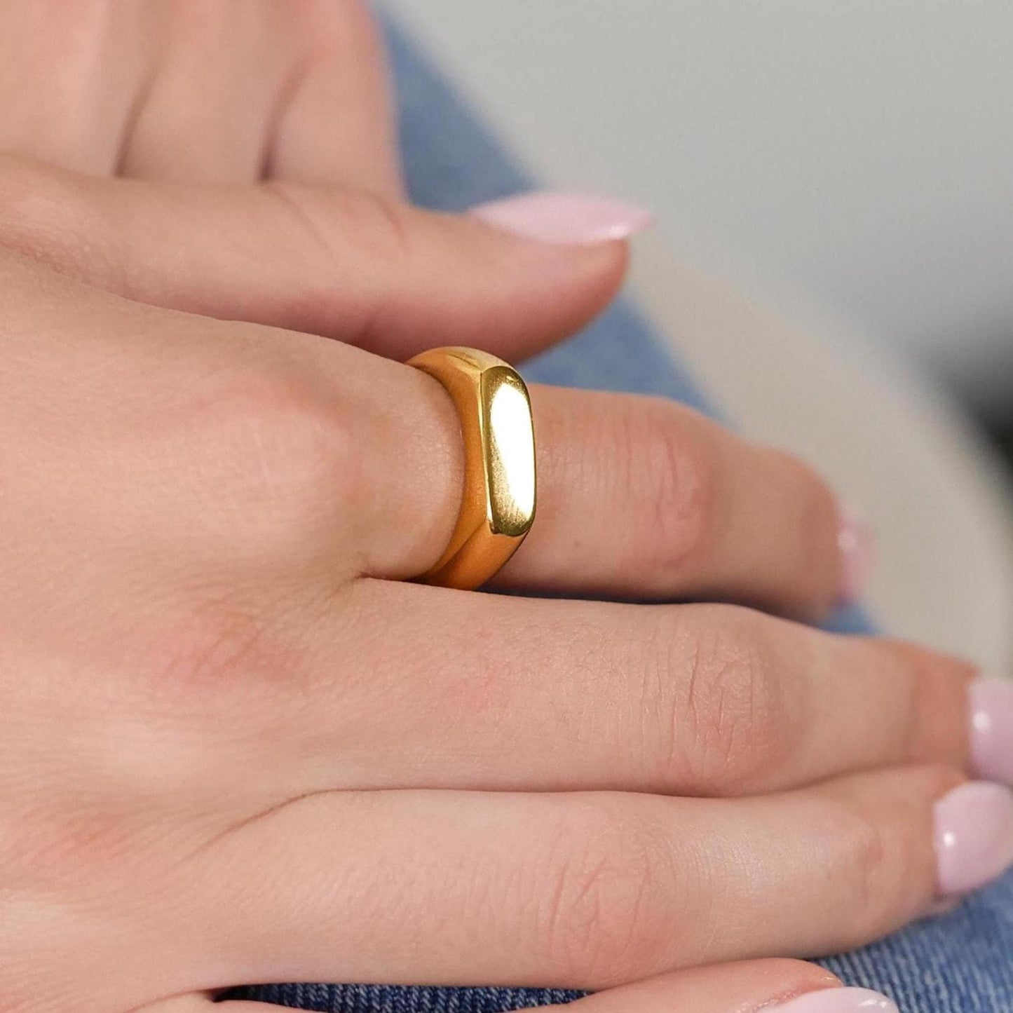 Gold Statement Signet Ring - 18k Gold, Stainless Steel