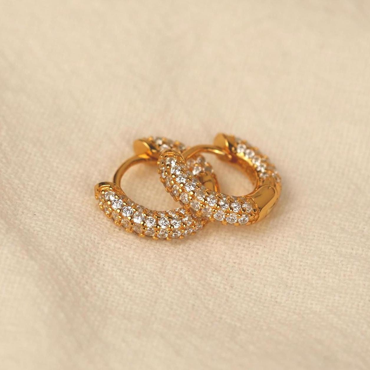 Pave Diamond Huggies - 18k Gold Vermeil, CZ