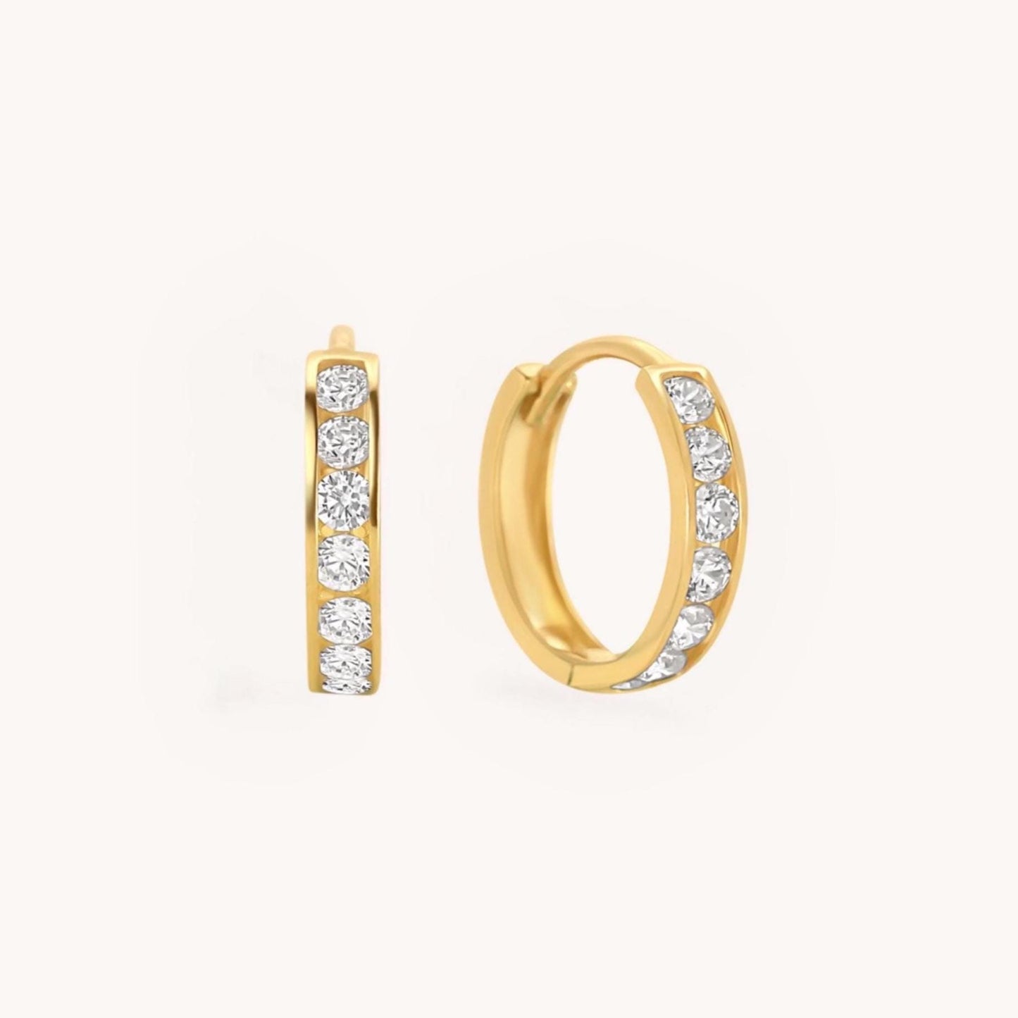 Everyday Lightweight Hoop Diamond Huggies - 14K Solid Gold