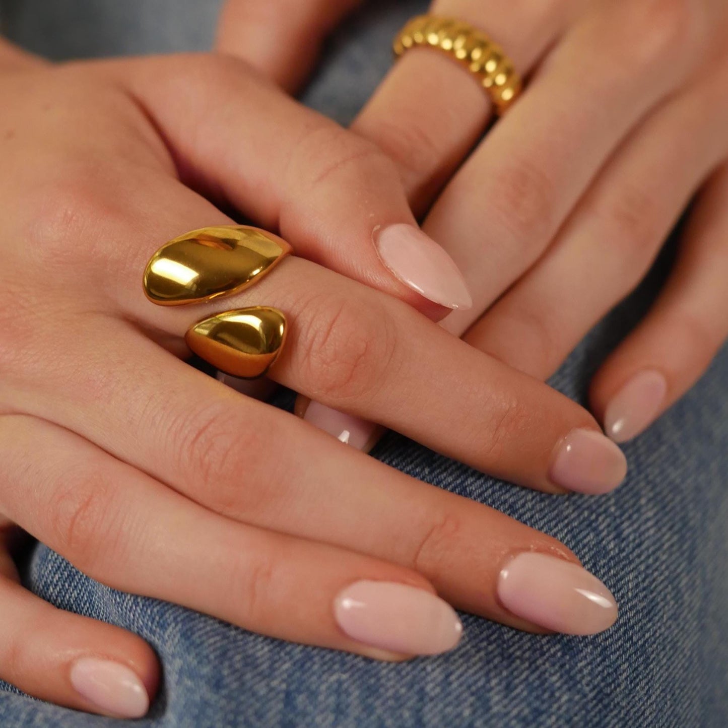 Open Cuff Statement Ring - 18k Gold, Stainless Steel