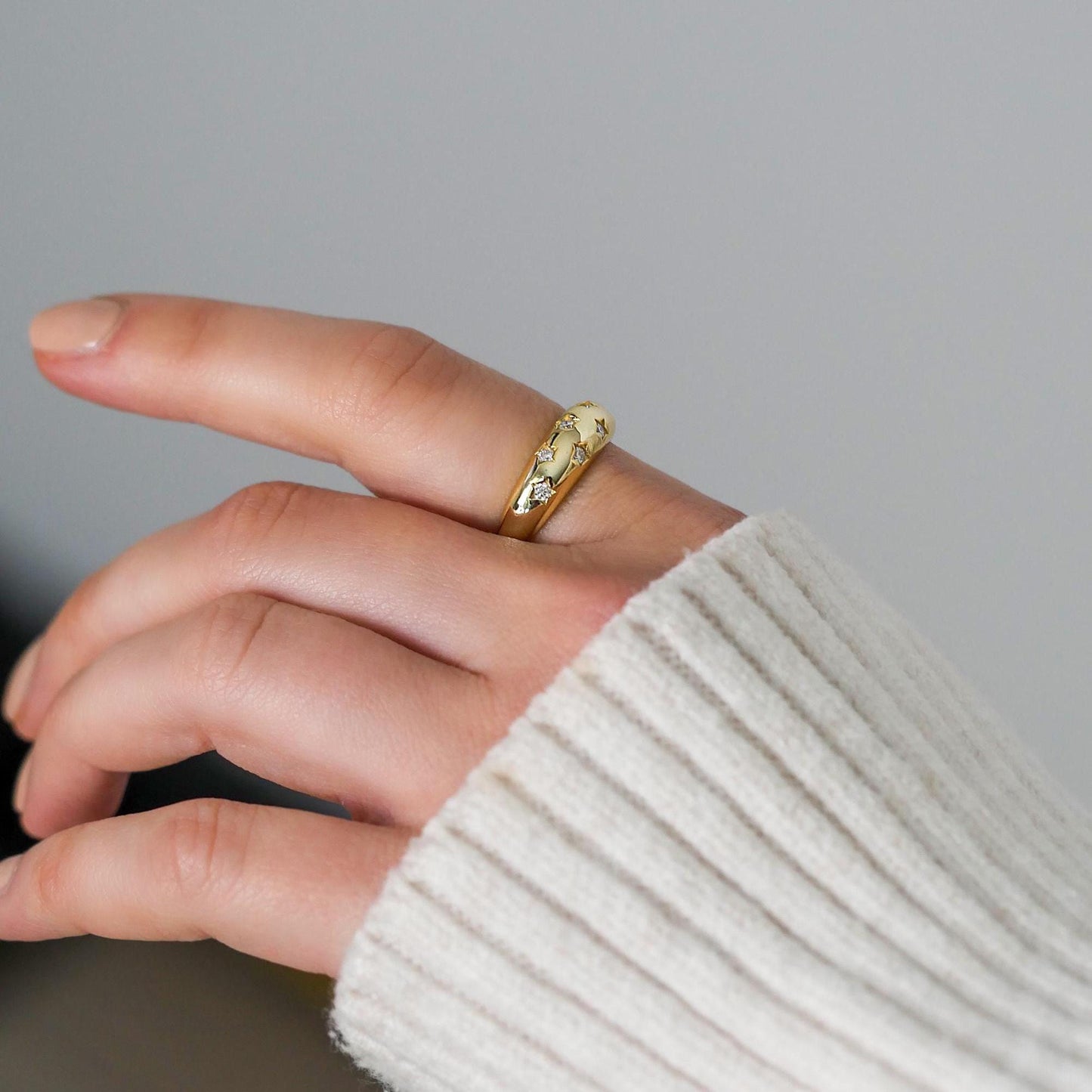 Moissanite Star Statement Ring - 14k Gold, Sterling Silver