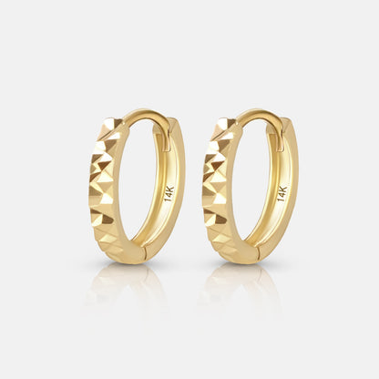 Diamond Cut Huggie Hoops - 14k Solid Gold