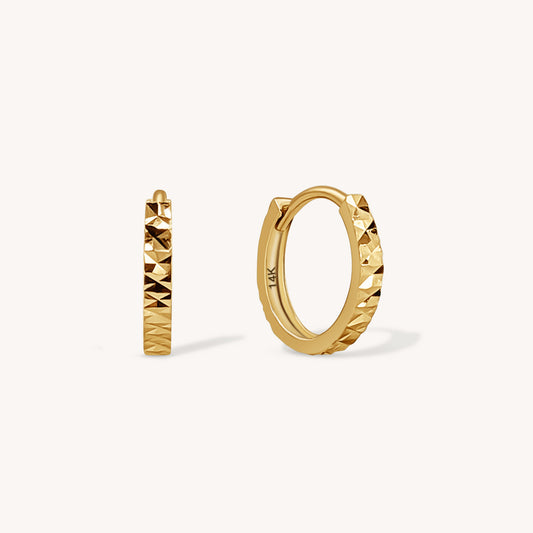 Diamond Cut Huggie Hoops - 14k Solid Gold