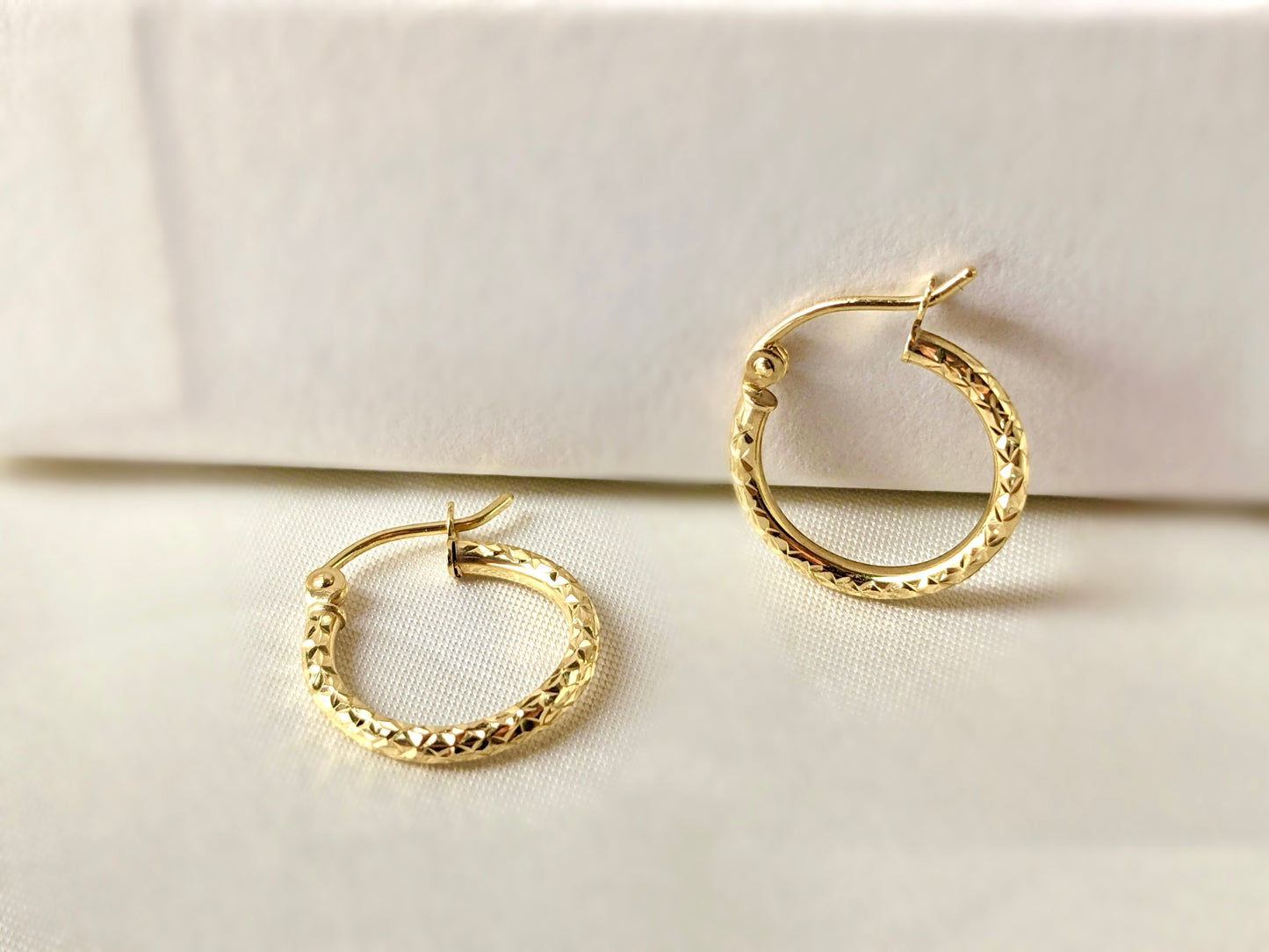 Diamond Cut Hoops - 14k Solid Gold