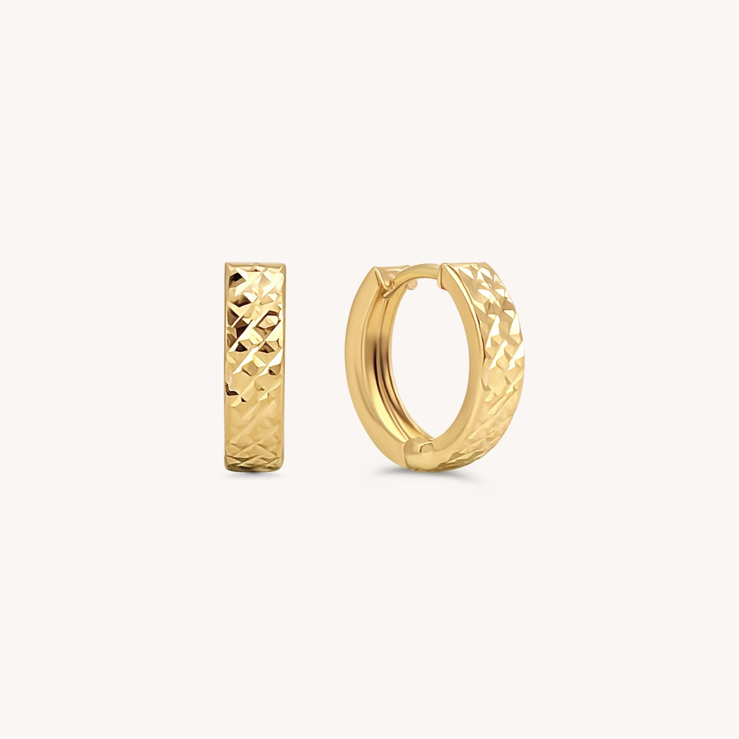 Diamond Cut Hoop Earrings - 14k Solid Gold