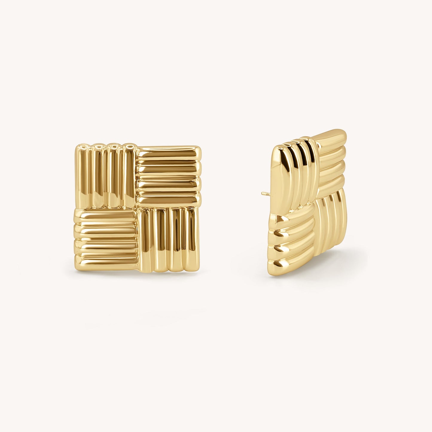 Retro Gold Statement Stud Earrings - 18k Gold Plated