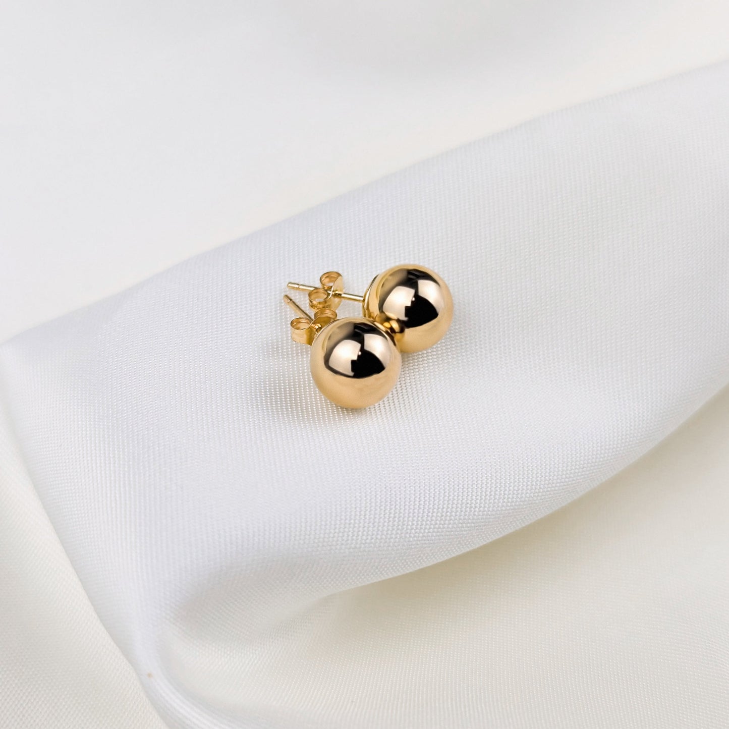 Large Ball Stud Earrings - 14k Solid Gold