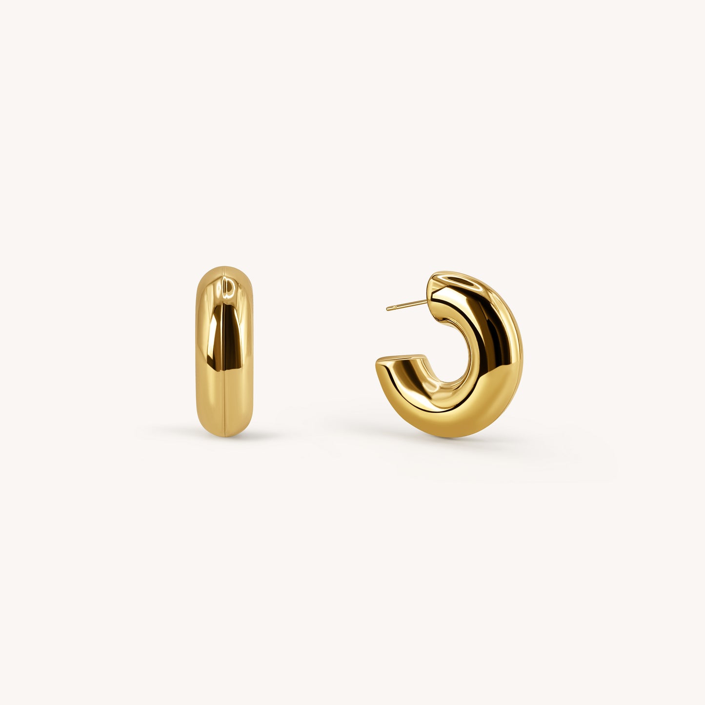 C-Shaped Gold Thick Tube Earrings