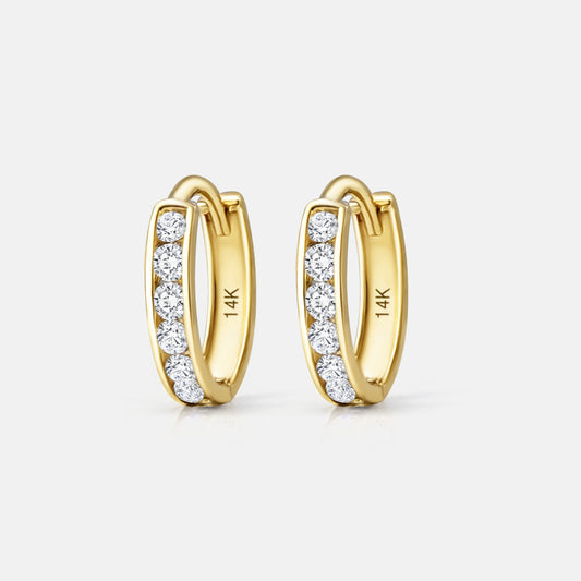 Diamond CZ Huggie Hoops - 14k Solid Gold