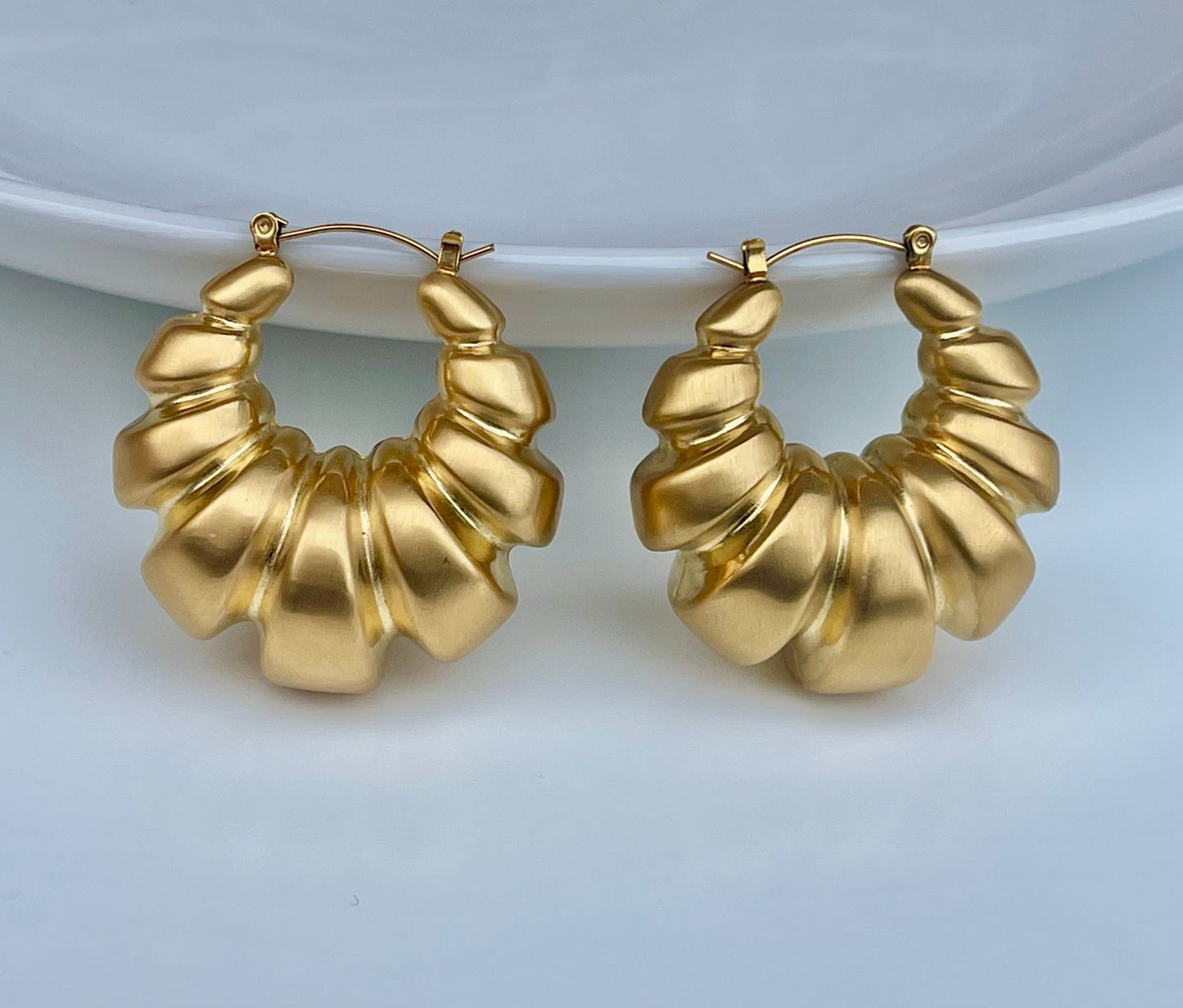 Gold Croissant Twist Statement Earrings