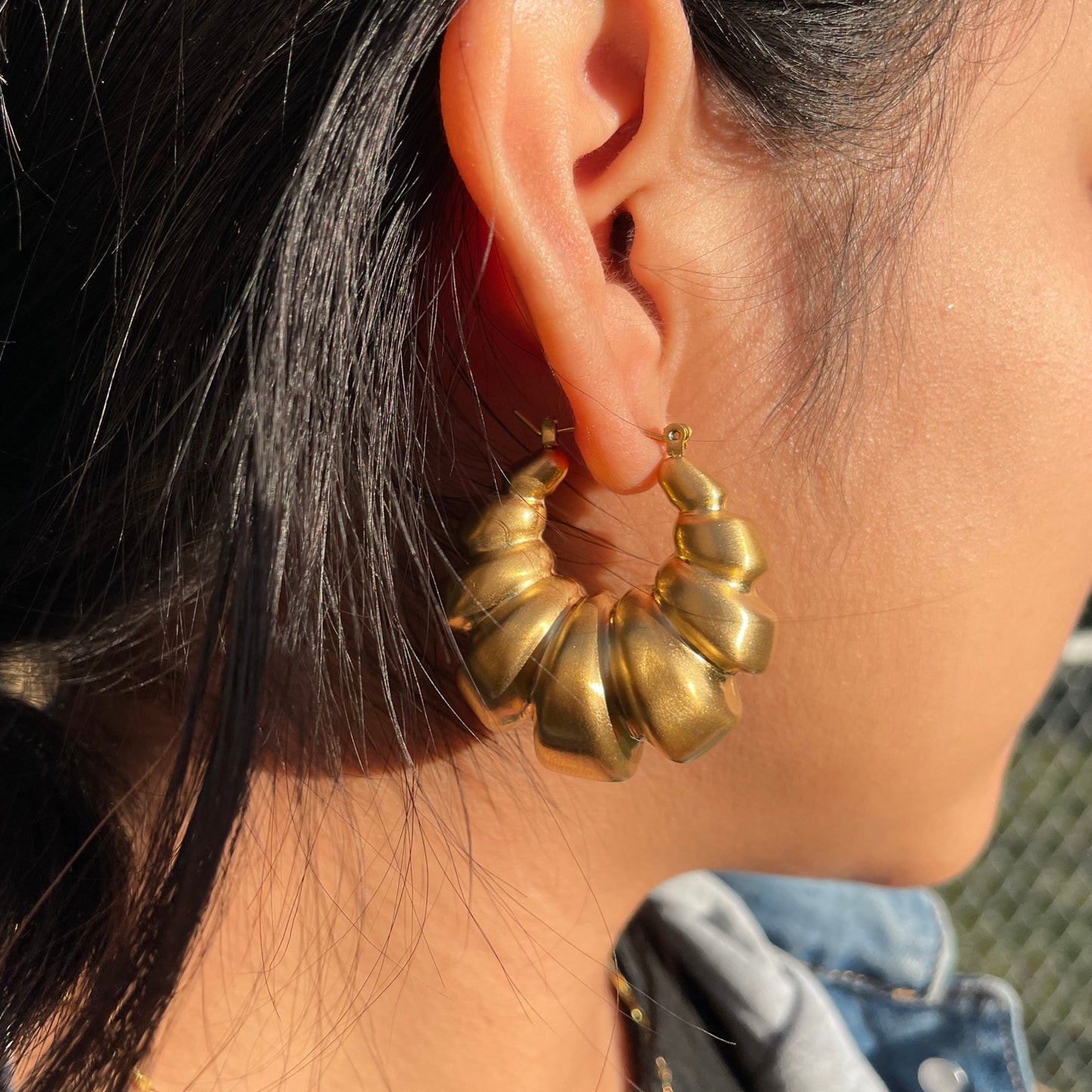 Gold Croissant Twist Statement Earrings