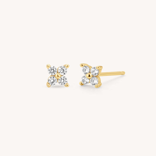 Diamond Flower Stud Earrings - 18k Gold Vermeil