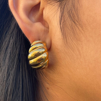 Textured Chunky Hoop Earrings - 18k Gold Plated