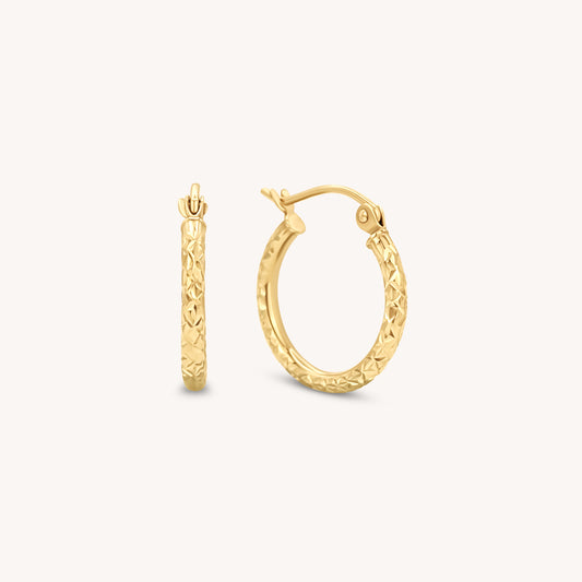 Diamond Cut Hoops - 14k Solid Gold