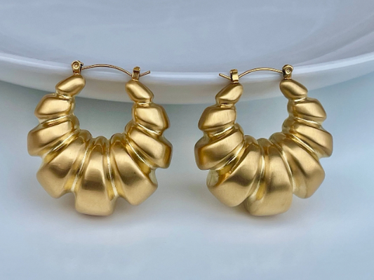 Gold Croissant Twist Statement Earrings