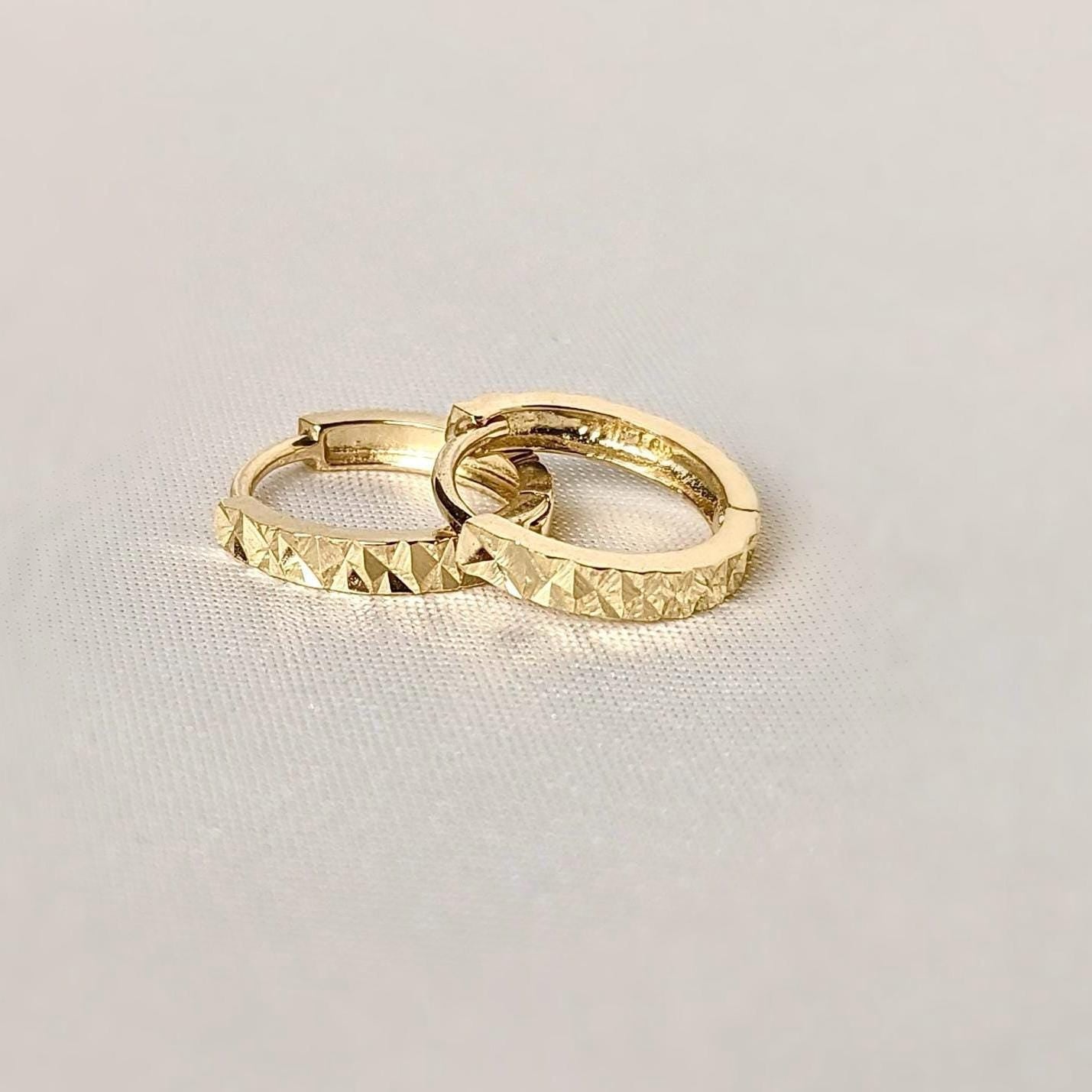 14k solid gold hoops diamond cut 11mm Huggies