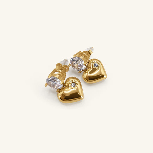 Diamond Heart Drop Earrings - 18k Gold Plated