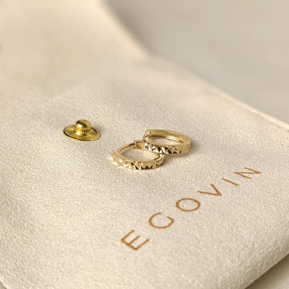 Diamond Cut Huggie Hoops - 14k Solid Gold