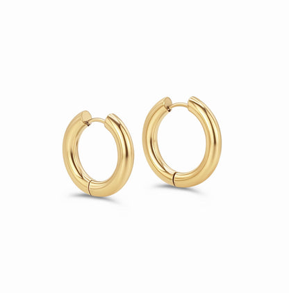 Thick Hoop Huggie Earrings - 18k Gold Plated