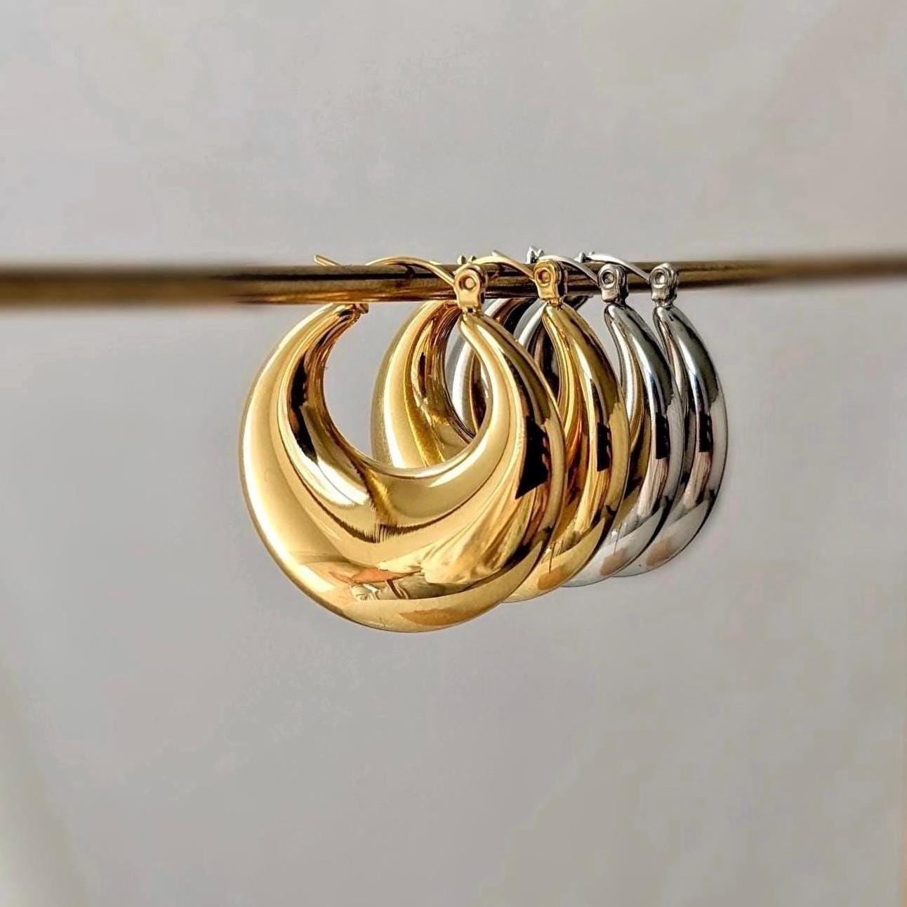 Chunky Hollow Hoop Earrings - 18k Gold Plated