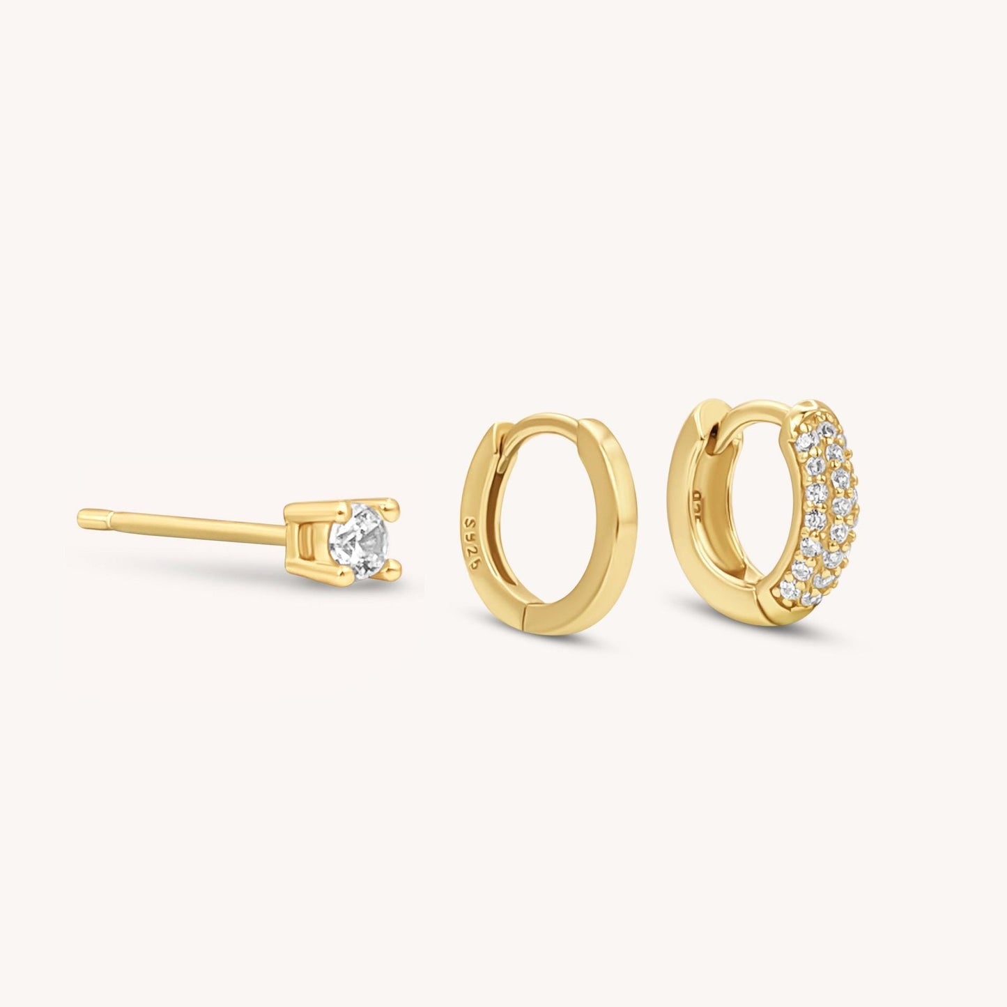 Diamond Stud & Hoop Earring Set - 18k Gold Vermeil