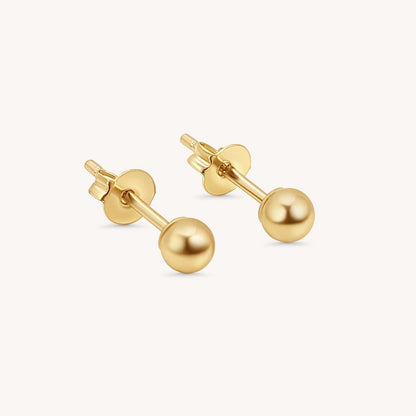 Tiny Push Back Ball Stud Earrings - 14k Yellow Gold